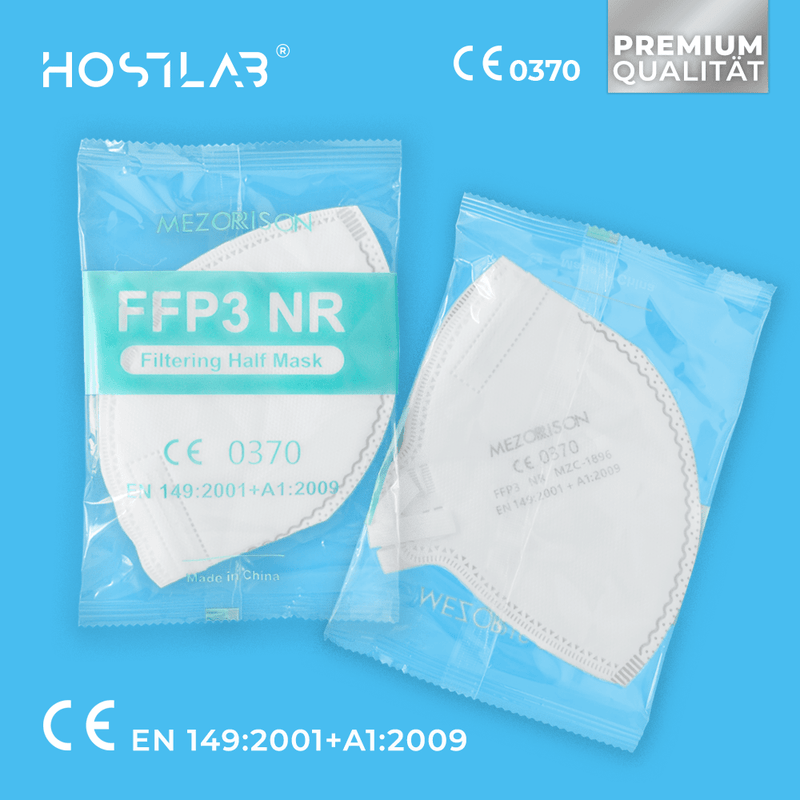 Atemschutzmaske FFP3 NR mit CE0370 Kennzeichnung, einzeln im Polybeutel verpackt