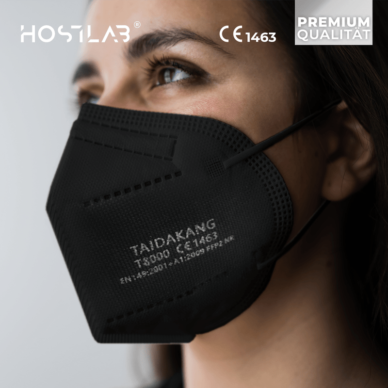 Atemschutzmaske FFP2 NR in schwarz mit CE1463 Kennzeichnung mit Komfort-Nasenpolster, einzeln im Polybeutel verpackt