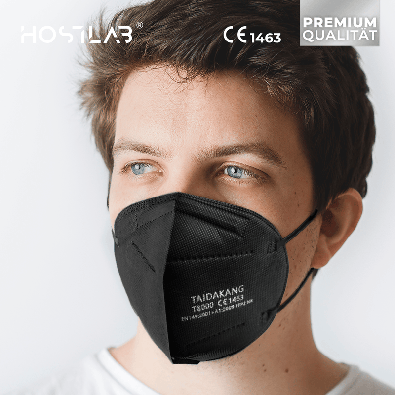 Atemschutzmaske FFP2 NR in schwarz mit CE1463 Kennzeichnung mit Komfort-Nasenpolster, einzeln im Polybeutel verpackt
