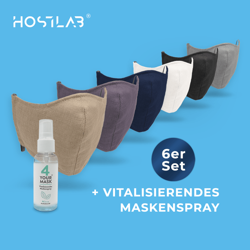 Kennenlern-Set: 6 Naturleinenmasken in 6 Farben + vitalisierendem Maskenspray-4 YOUR MASK®