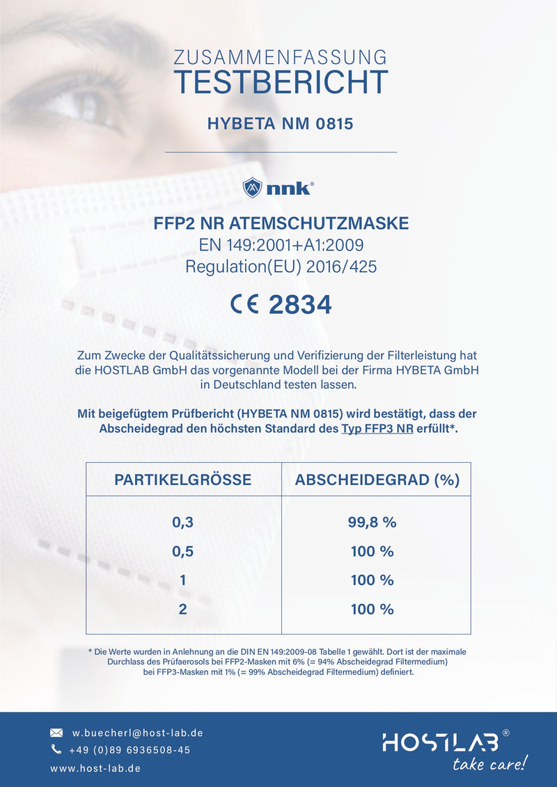 Atemschutzmaske FFP2 NR mit CE2834 Kennzeichnung mit Komfort-Nasenpolster, einzeln im Polybeutel verpackt